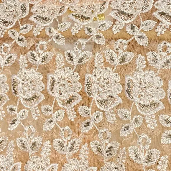 Cache Top Blouse Womens Size Medium Ivory Beaded Lace Floral Heavy - Picture 13 of 13